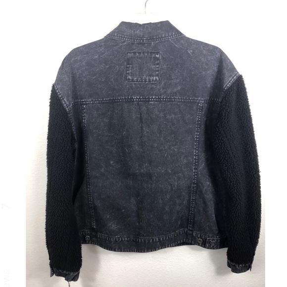 Levi’s Acid Washed Black Denim Trucker Jacket Lrg - Picture 10 of 12